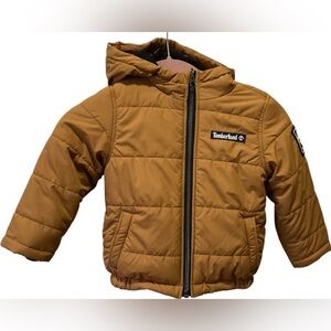 Timberland Puffer Jacket S(2) Tan Hooded Winter Full Zip Kids Toddler